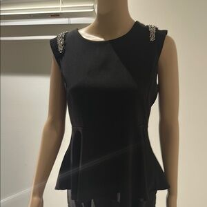 Black Sleeveless Peplum Blouse with Embellished Shoulders
